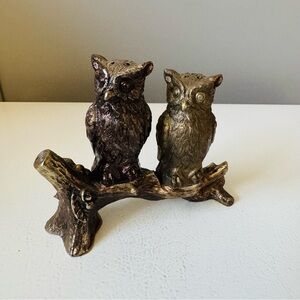 Vintage Owls On Branch Salt and Pepper Shakers Solid Metal